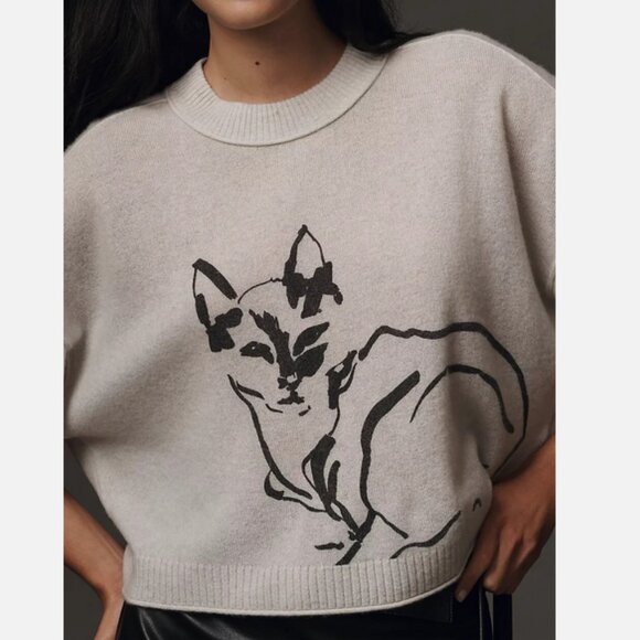 Anthropologie Sweaters - Anthropologie The Goldie Crew Neck Cashmere Sweater Cat Kitty Kitten 2X NWT Plus